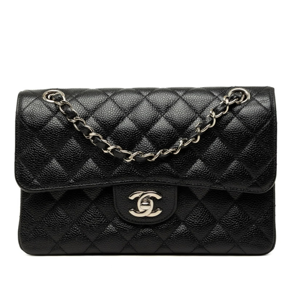 Chanel Coco Mark Matelassé 23 Double Flap Chain Shoulder Bag A01113 Black Sil...